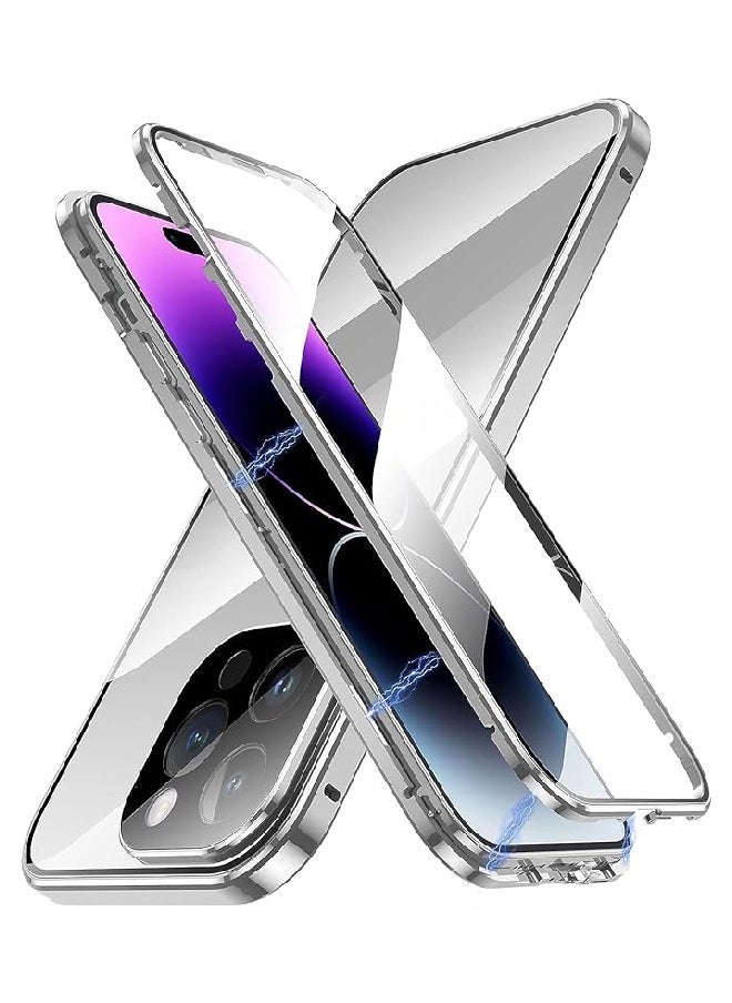 Likgus Metal Case for iPhone 15 Pro , 360° Full Protection Ultra Thin Clear Double Sided Tempered Glass Screen Protector Case Cover with Safety Lock and Camera Lens Protector  - Image 1
