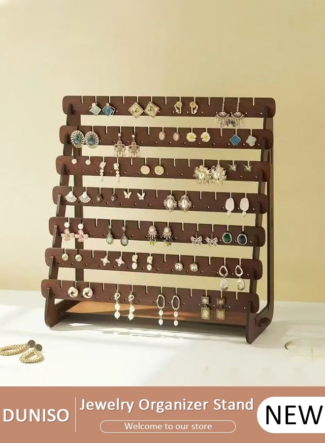 DUNISO Wooden Jewellery Display Stand, Necklace Tower Display Stand,7 Tier Jewellery Display Stand Stud Earring Organizer Hanging , Large Capacity, for Necklace, Bracelet and Keychain Jewelry Tray, Women's Ring Pendant, Gift for Women - Image 1