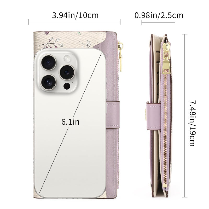 GAEKEAO Womens Wallet Slim Thin RFID Blocking Floral Vegan Leather Card Holder Bifold Long Ladies Wallet with Zipper Pocket - Image 3