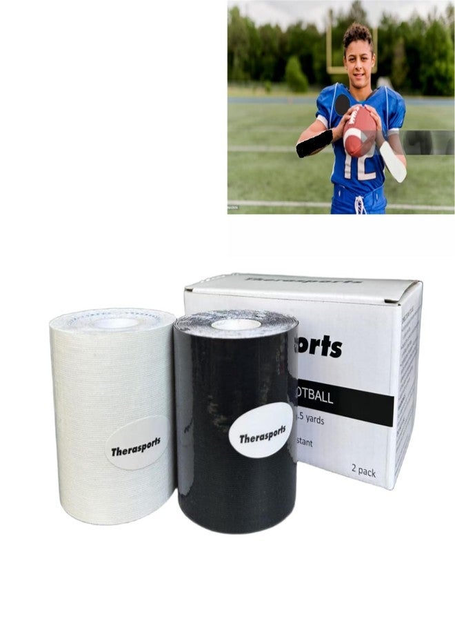 Therasports شريط ثيراسبورتس لكرة القدم (لفتان) - شريط رياضي خالٍ من اللاتكس، يحمي من حروق العشب، مصمم للاعبين الصغار، الابن، الابنة، الحفيد، لاصق، مقاوم للماء، مرن، أسود وأبيض (3 بوصات) - Image 1