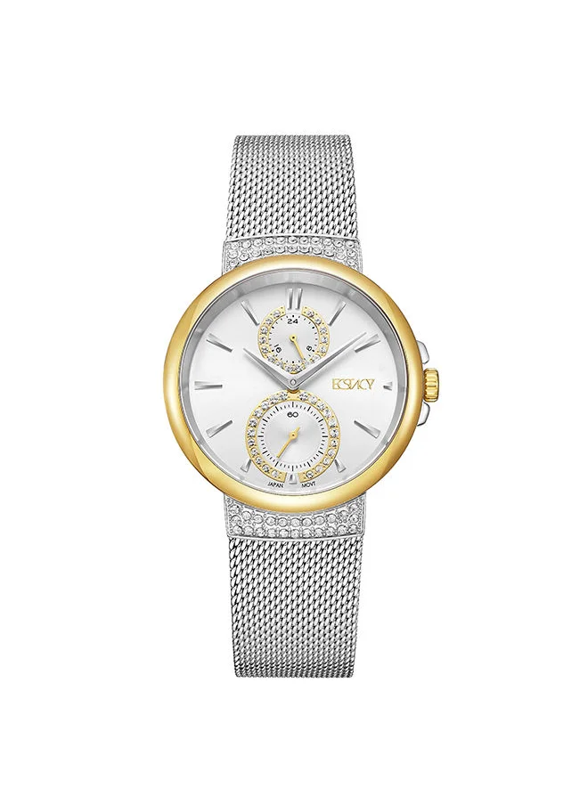 ECSTACY ECSTACY Women's Multi Function Silver Sunray  Dial Watch - E23603-TMSS