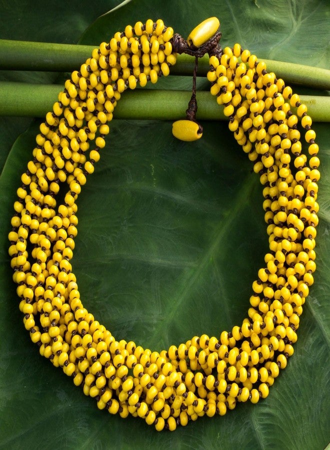 NOVICA Artisan Handmade Wood Torsade Necklace Beaded Jewelry Yellow Recycledupcycled Thailand Misted Buttercup Primrose Eco Friendly Nature [19 in min L x 20.5 in max L x 1 in W] ' Phrae - Image 2