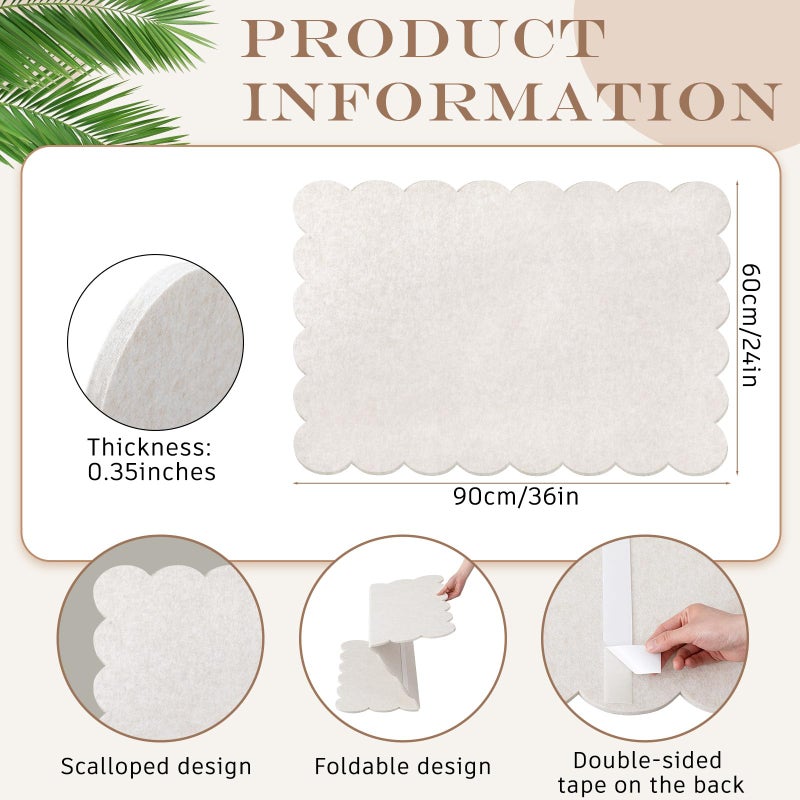 Mooliwe Scalloped Felt Bulletin Board 36 x 24 Inches Foldable Beige Pin Cork Board Alternative for Wall, 3' x 2' Trifold Picture Vision Self Adhesive Bulletin Decorative - Image 2