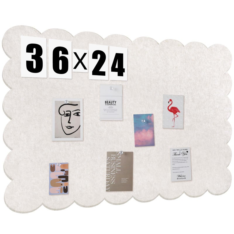 Mooliwe Scalloped Felt Bulletin Board 36 x 24 Inches Foldable Beige Pin Cork Board Alternative for Wall, 3' x 2' Trifold Picture Vision Self Adhesive Bulletin Decorative - Image 1