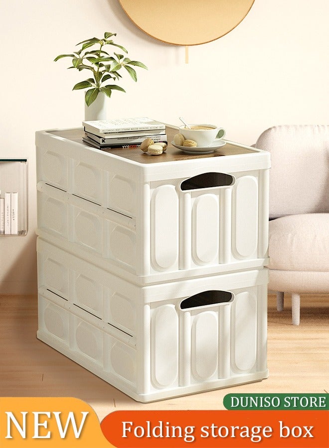 DUNISO Foldable storage box, multifunctional portable plastic box with lid and handle, used for storing clothes, snacks, toys, and books, home office outdoor, 42 * 29 * 24cm, white  - Image 1