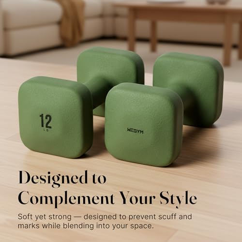 WeGym SafeGrip Square Dumbbells with Anti Slip Handles, Aesthetic Free Weights for Home Workouts, Stable Design Prevents Rolling during Floor Exercises (12LB, Pair Forest) - Image 4