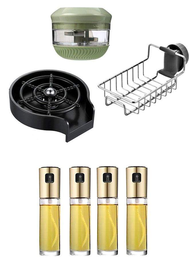 فيند مجموعة أدوات المطبخ 4 * زجاجة رذاذ زيت ، 1 * مفرمة طعام يدوية صغيرة ، 1 * شطاف زجاج لحوض المطبخ ، 1 * منظم حوض المطبخ من الفولاذ المقاوم للصدأ - Image 1