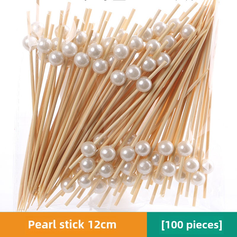 Bamboo Fruit Skewers Cocktail Picks Colorful Creativity White bead 12cm(100) 