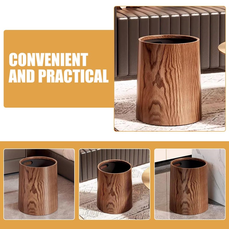TOYANDONA Wood Grain Trash Can 15l Plastic Waste Bin Household Rubbish Container for Kitchen Bathroom Office Round Design - Image 4