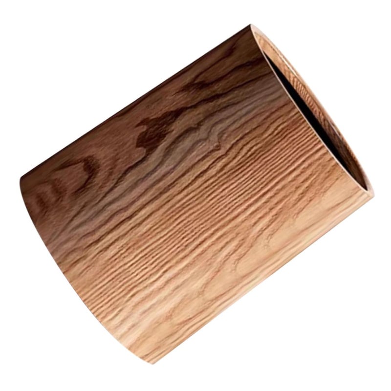 TOYANDONA Wood Grain Trash Can 15l Plastic Waste Bin Household Rubbish Container for Kitchen Bathroom Office Round Design - Image 1