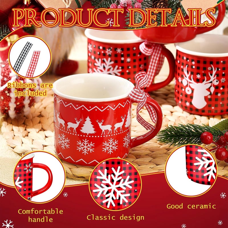 Baderke مجموعة باديركي 12 قطعة من أكواب السيراميك المزخرفة بمناسبة عيد الميلاد مع شريط 11 أونصة لأكواب الكاكاو الساخن والقهوة لعيد الميلاد سانتا لعطلة الشتاء لتزيين المراكز هدية تدفئة المنزل - Image 3
