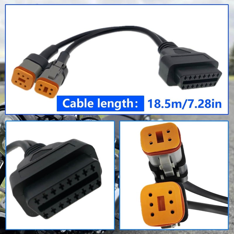 BSNOVT OBD2 Diagnostic Scanner Adapter Cable for Harley Davidson,2 in 1 Motorcycle OBD Scanner Adapter Cable (16Pin to 4Pin and 16Pin to 6Pin) 12" OBD2 Cable - Image 4