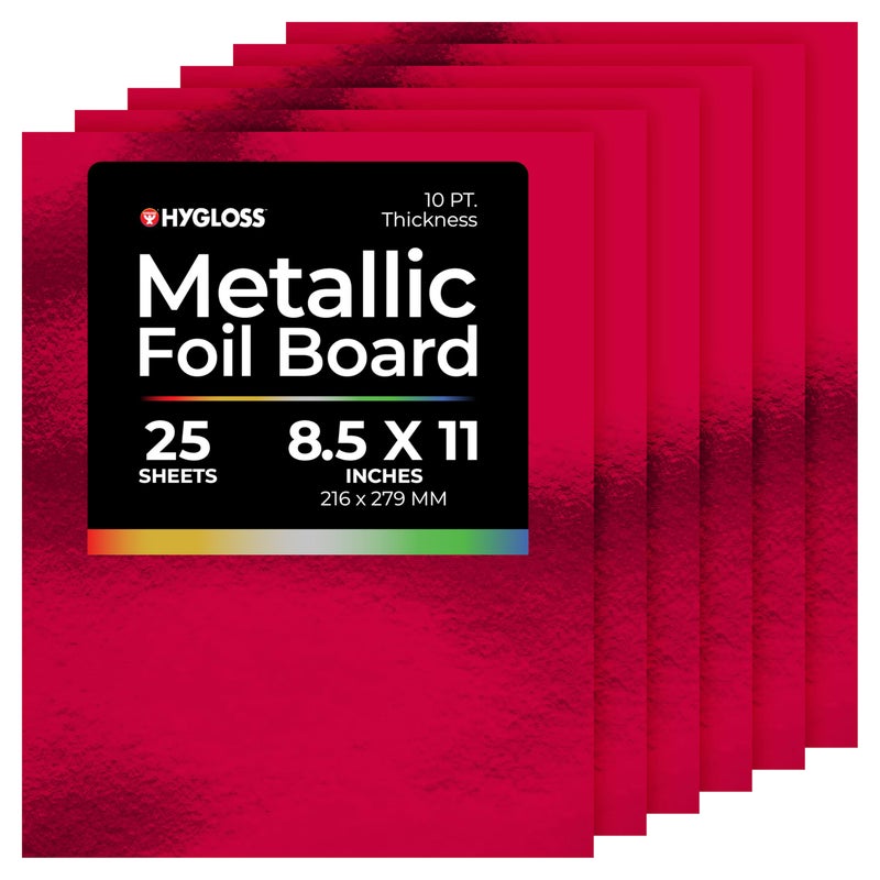 Hygloss Metallic Cardstock Sheets â€“ 25 Shiny Red Sheets, 8.5â€ x 11â€ - Sturdy 10 pt. â€“ Metallic Foil Board Paper for Crafts, Scrapbooking, Posters & Decorations
