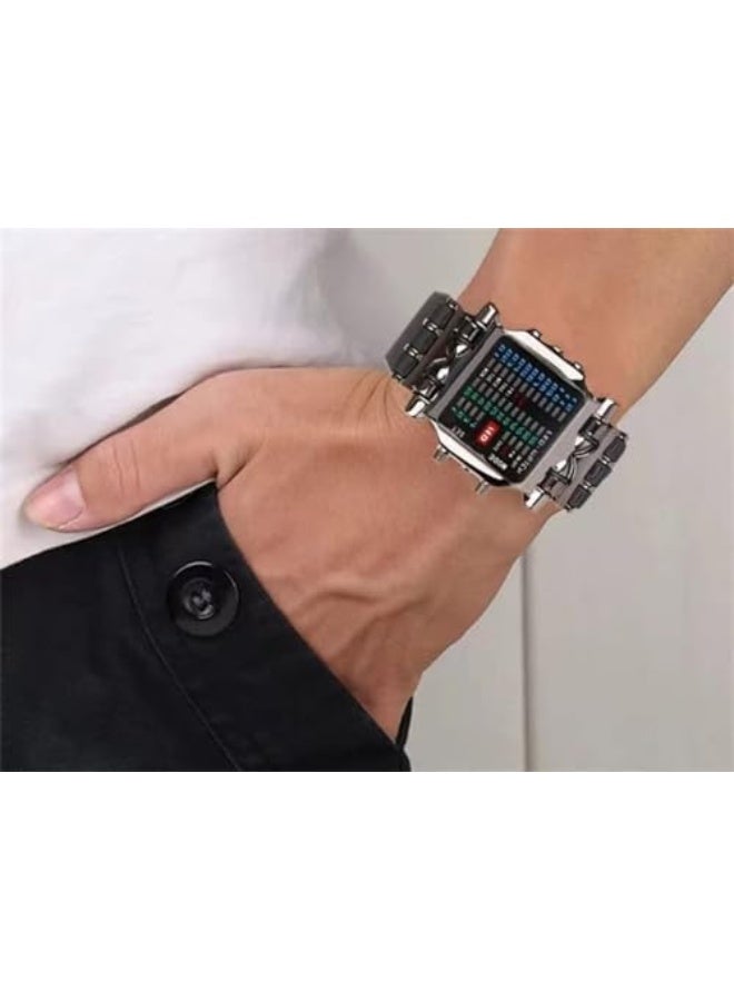 Men Cool Digital Watch Binary Time LED Display Waterproof with Rubber Band Unique Creative Fashion Sport Wristwatches One PCS - Image 4