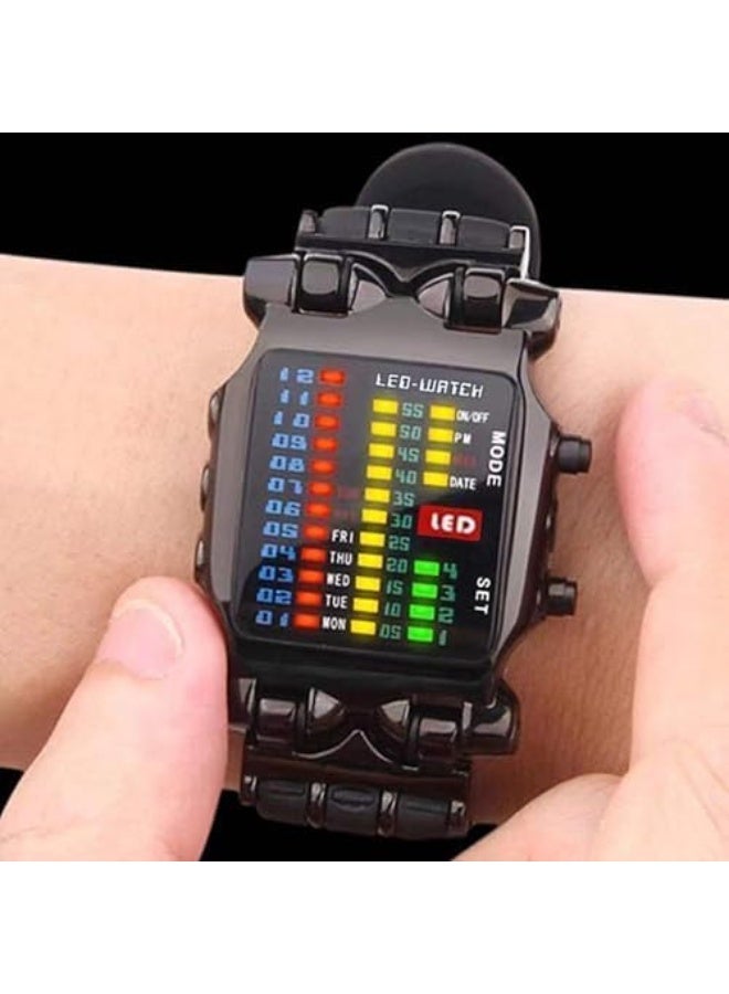 Men Cool Digital Watch Binary Time LED Display Waterproof with Rubber Band Unique Creative Fashion Sport Wristwatches One PCS - Image 3