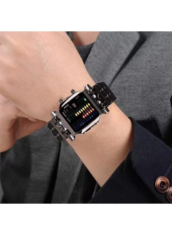 Men Cool Digital Watch Binary Time LED Display Waterproof with Rubber Band Unique Creative Fashion Sport Wristwatches One PCS - Image 2