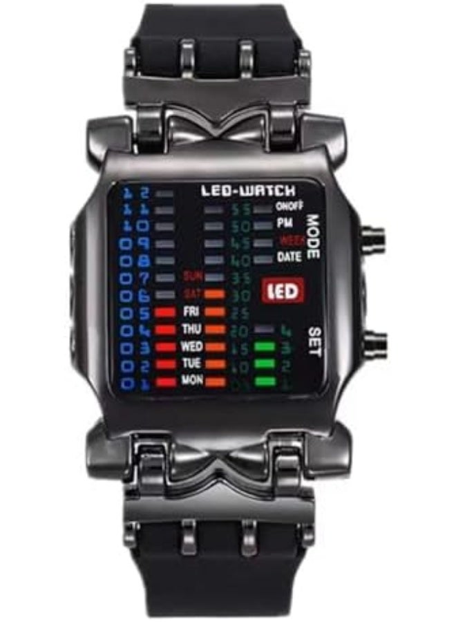 Men Cool Digital Watch Binary Time LED Display Waterproof with Rubber Band Unique Creative Fashion Sport Wristwatches One PCS - Image 1