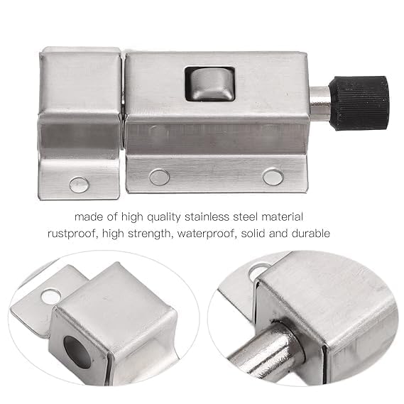 ZUBAT Automatic LatchBolt Spring Loaded Security Gate Door Lock Stainless Steel Door Barrel Bolt RingPull Spring Loaded Auto Sliding Latch Sliding Locks with Security Hardware Tool Accessories  - Image 4