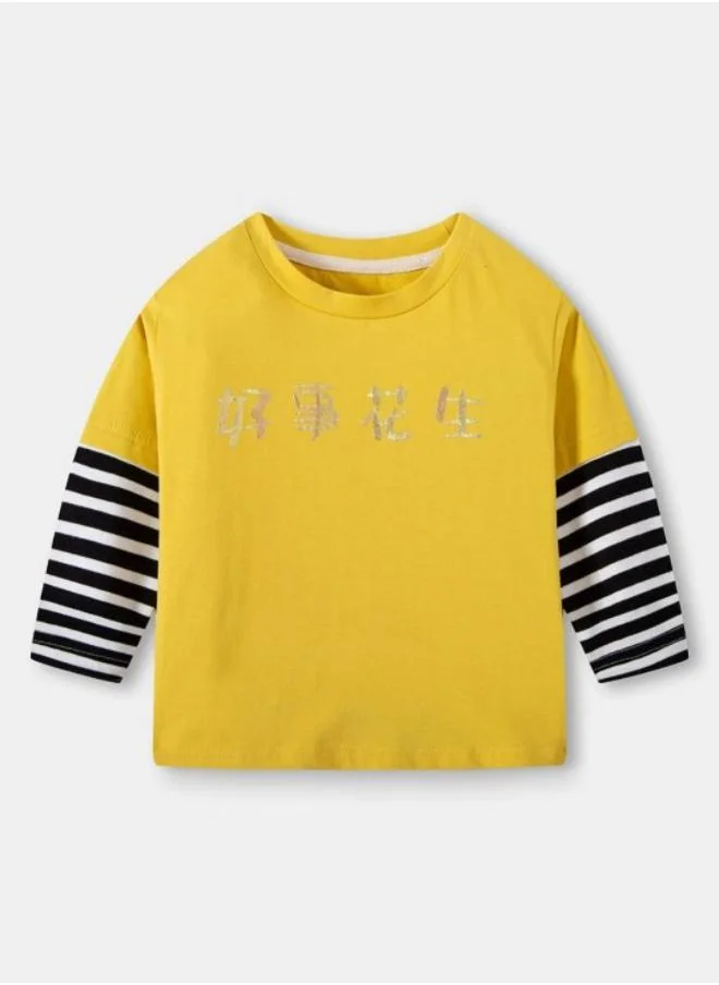 YUNIQEE Yellow Printed Long Sleeve Crew Neck T-Shirt