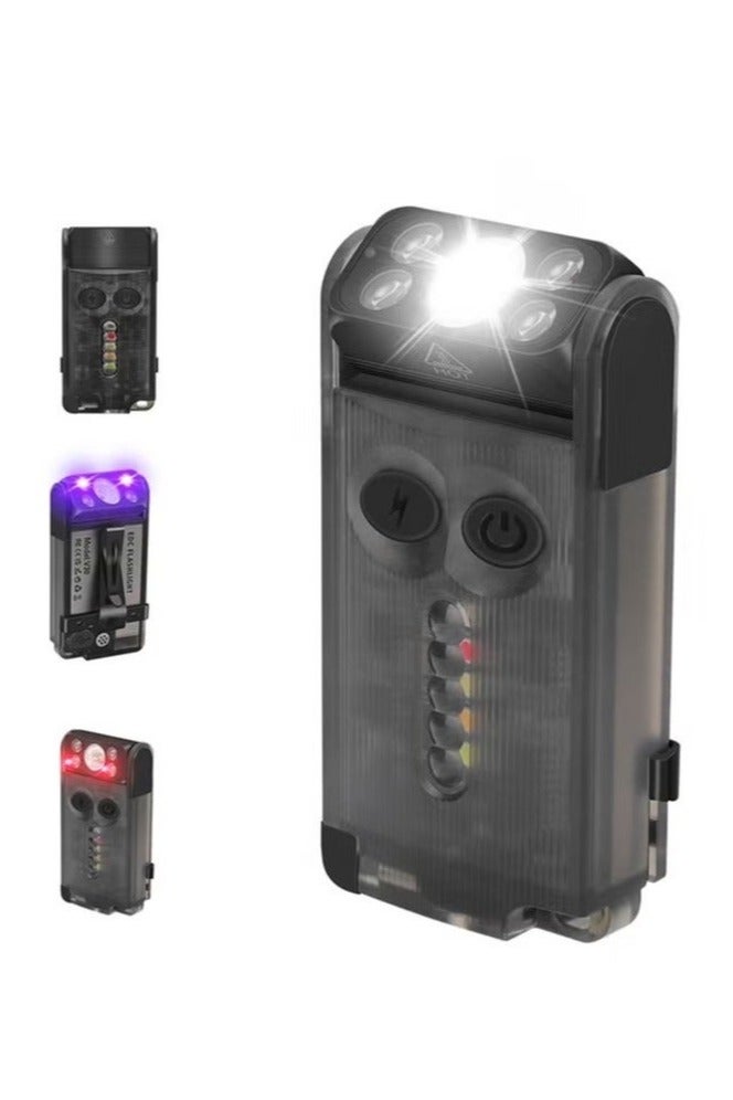 BORUIT V30 LED Keychain EDC Fluorescence Flashlight Clip Warm Work Light Type-C Rechargeable Torch Magnet Camping Pocket Lantern (Black) - Image 1