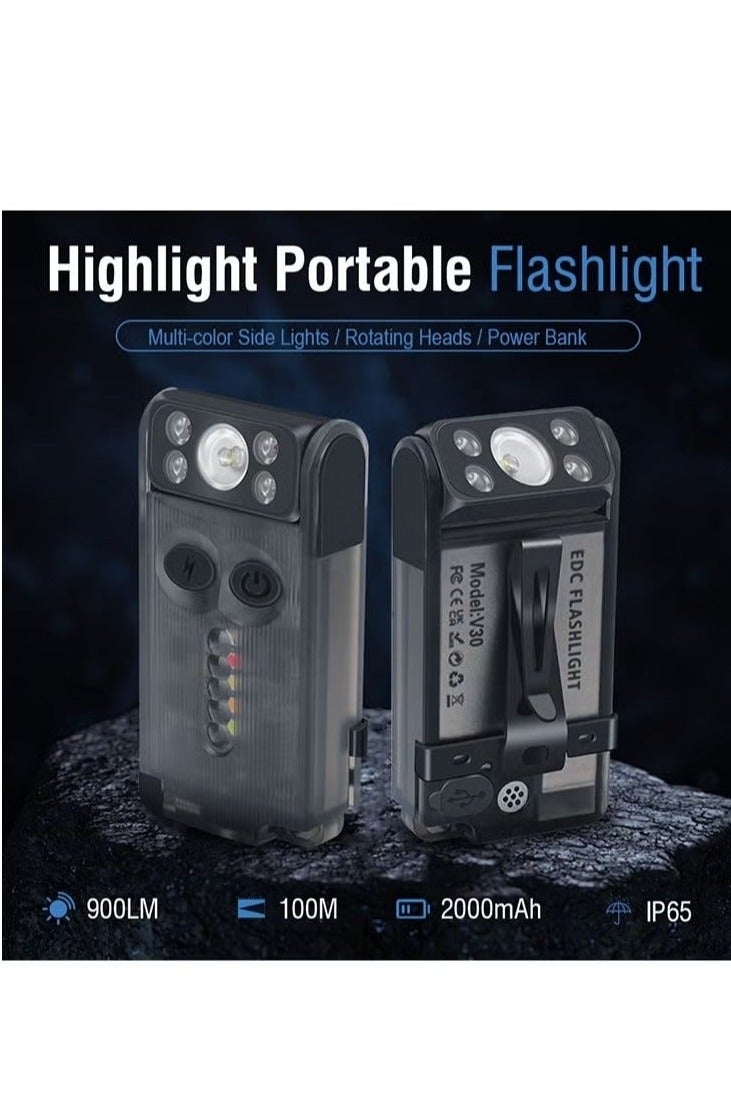 BORUIT V30 LED Keychain EDC Fluorescence Flashlight Clip Warm Work Light Type-C Rechargeable Torch Magnet Camping Pocket Lantern (Black) - Image 2