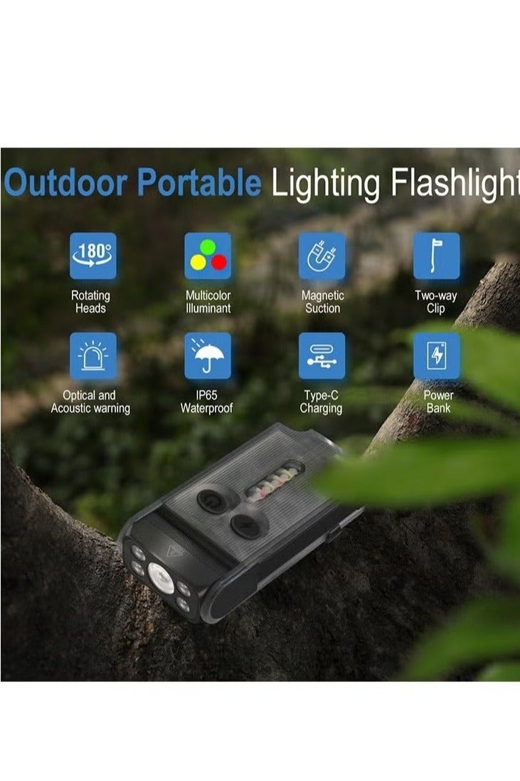 BORUIT V30 LED Keychain EDC Fluorescence Flashlight Clip Warm Work Light Type-C Rechargeable Torch Magnet Camping Pocket Lantern (Black) - Image 3