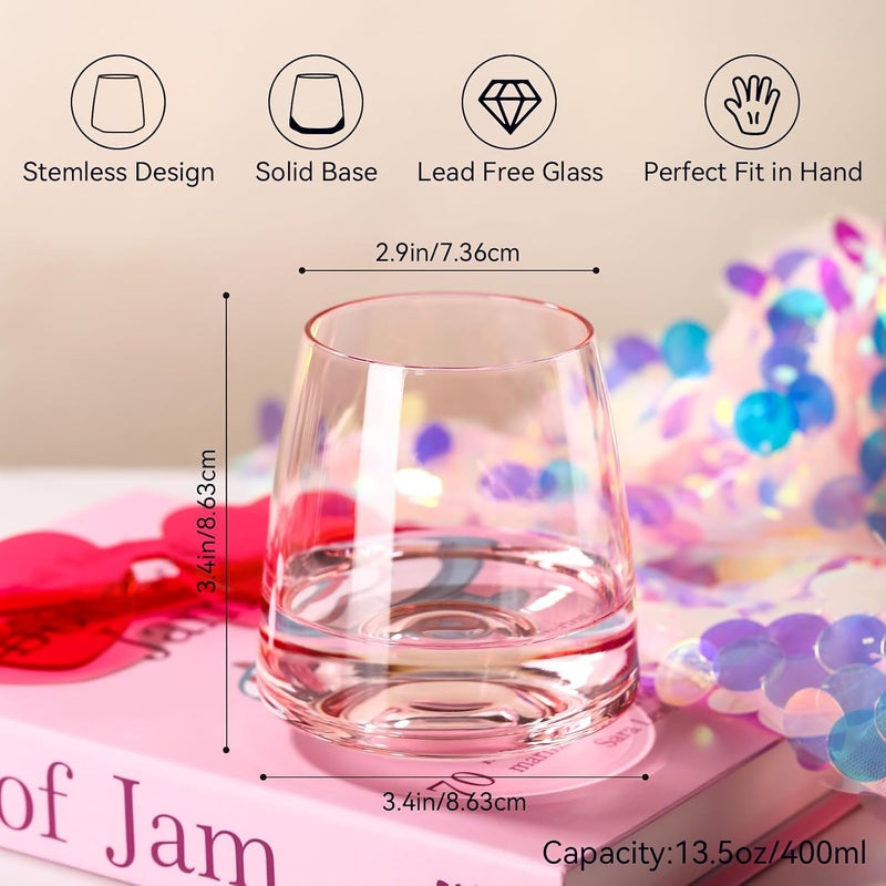 Cyrelwing Pink Stemless Wine Glasses Set 6-Colorful Wine Glasses Stemless for Wine water,whiskies, juices, cocktails,Unique Gifts for Mother day Birthday Wedding Party - Image 4