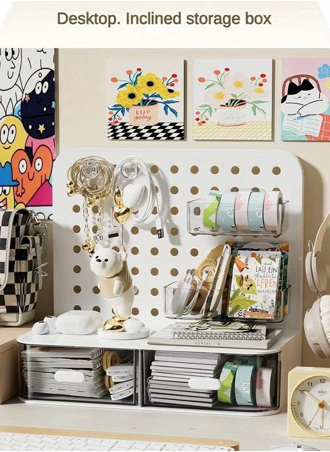 Generic Desk Organizer Kawaii Hook Drawer Type Hole Board Small Card Stand Display Desktop Idol Storage Box Desk Stationery Storage Rack  - Image 5