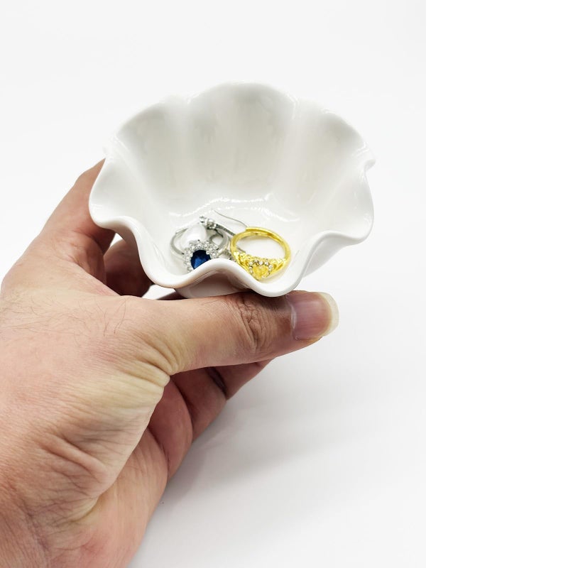 BESSKON White Flower Jewelry Dish, 3.5â€³ Lotus Jewelry Bowl Ring Holder, Ceramic Jewlery Tray Cute Vanity Nightstand Bathroom Room Decor Trinket Dish Valentine's Friendship Birthday Gifts for Women Mom - Image 3