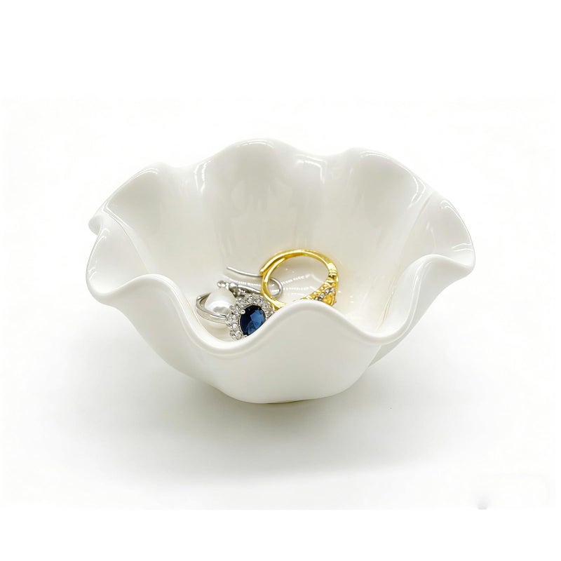 BESSKON White Flower Jewelry Dish, 3.5â€³ Lotus Jewelry Bowl Ring Holder, Ceramic Jewlery Tray Cute Vanity Nightstand Bathroom Room Decor Trinket Dish Valentine's Friendship Birthday Gifts for Women Mom - Image 1