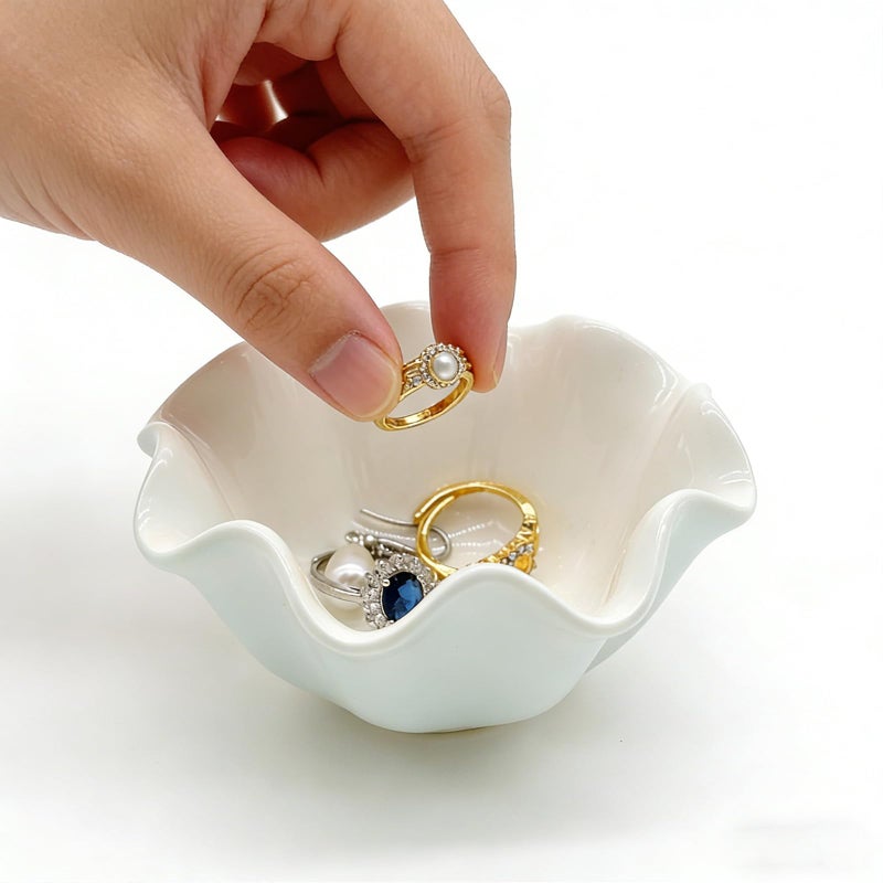 BESSKON White Flower Jewelry Dish, 3.5â€³ Lotus Jewelry Bowl Ring Holder, Ceramic Jewlery Tray Cute Vanity Nightstand Bathroom Room Decor Trinket Dish Valentine's Friendship Birthday Gifts for Women Mom - Image 4