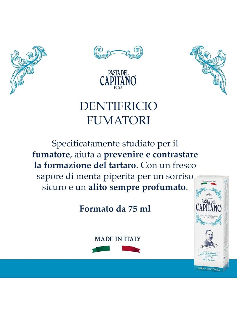 PASTA DEL CAPITANO Smoking Toothpaste, Specially Designed for Smokers, Fights Tartar Formation, Fresh Peppermint Flavour,75 ml. - Image 2