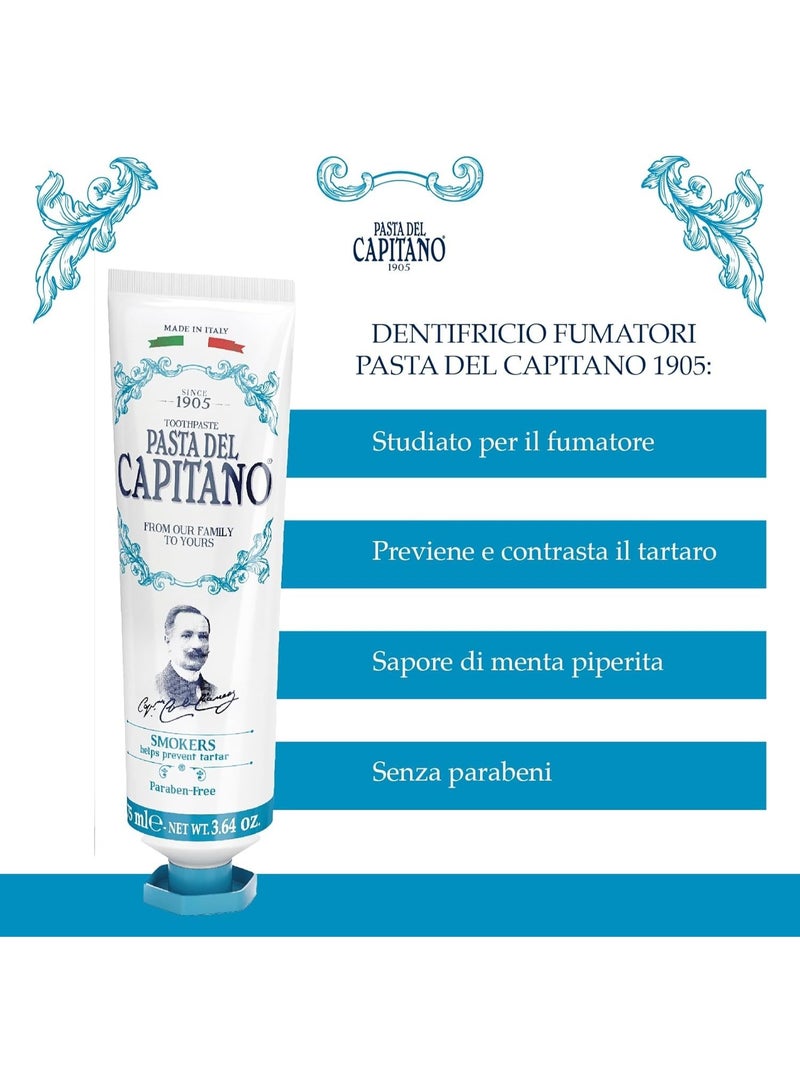 PASTA DEL CAPITANO Smoking Toothpaste, Specially Designed for Smokers, Fights Tartar Formation, Fresh Peppermint Flavour,75 ml. - Image 3