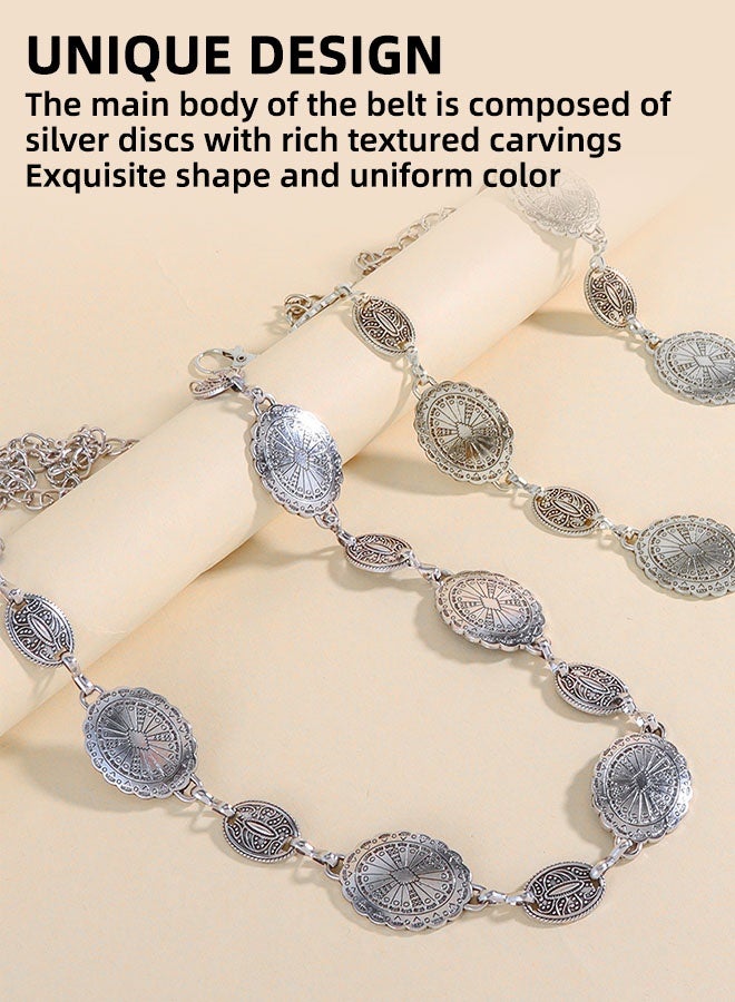 Women'S Belts Women'S Western Metal Concho Belt, Chain Belt, Suitable For Dresses And Jeans Adjustable Fashion Belt Simple And Versatile - Image 4