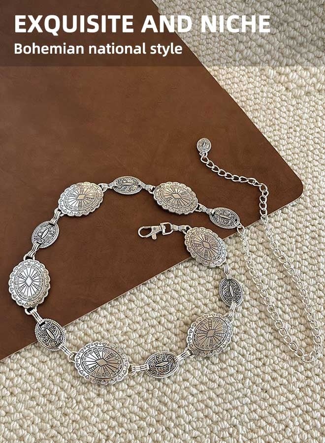 Women'S Belts Women'S Western Metal Concho Belt, Chain Belt, Suitable For Dresses And Jeans Adjustable Fashion Belt Simple And Versatile - Image 2