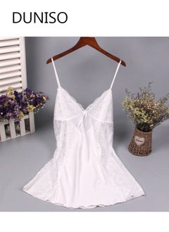 DUNISO Women Satin Lace Lingerie V Neck Sleeveless Pajama Dress Nightgown Sleepwear Chest Pad Mini Slip Chemise Short Nightwear L  - Image 1