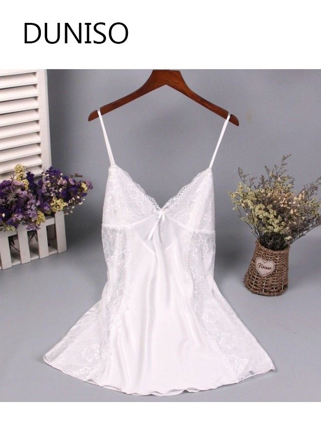 DUNISO Women Satin Lace Lingerie V Neck Sleeveless Pajama Dress Nightgown Sleepwear Chest Pad Mini Slip Chemise Short Nightwear L  - Image 1