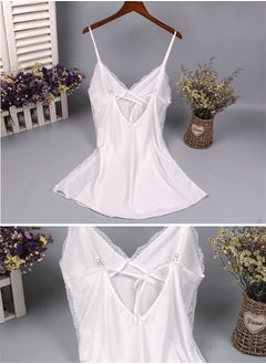 DUNISO Women Satin Lace Lingerie V Neck Sleeveless Pajama Dress Nightgown Sleepwear Chest Pad Mini Slip Chemise Short Nightwear L  - Image 3