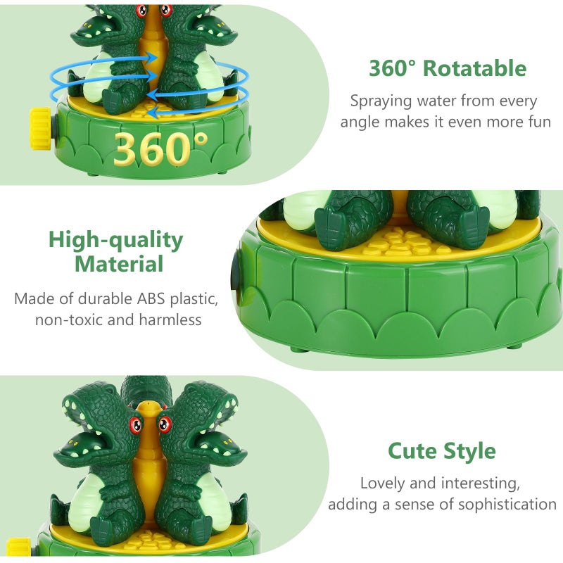 MoKo Dinosaur Sprinkler for Kids-Cute Outdoor Water Toy Spray Swimming Pool Toy with 2 Hose Clamps 3 Nozzles Fun Summer Play Water Toys for Backyard Lawn Garden Game Activities Pet Boys Girls, Green - Image 3