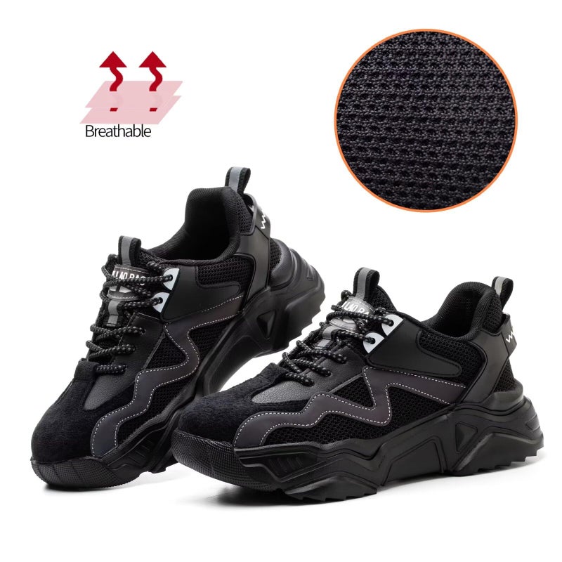 Ruivina Steel Toe Shoes for Women Safety Shoes Wide fit Indestructible Work Sneakers Men Lightweight Slip on Resistant Breathable Puncture Proof Composite Toe Shoe Black 38 - Image 5