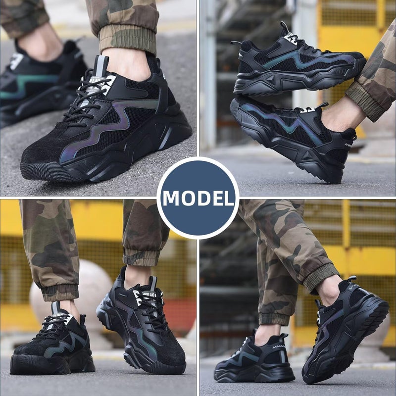 Ruivina Steel Toe Shoes for Women Safety Shoes Wide fit Indestructible Work Sneakers Men Lightweight Slip on Resistant Breathable Puncture Proof Composite Toe Shoe Black 38 - Image 2