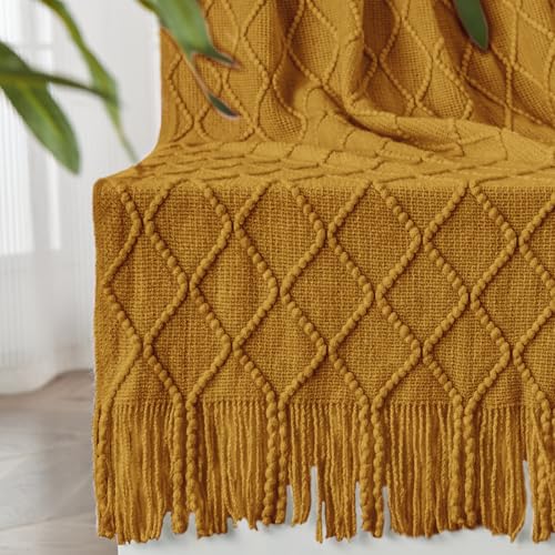 inhand Knitted Fall Throw Blanket for Couch and Bed Knit Fall Decor Halloween Blanket with Tassel Brown Lightweight Decorative Farmhouse Warm Woven Blankets and Throws for Women 60x80 - Image 1