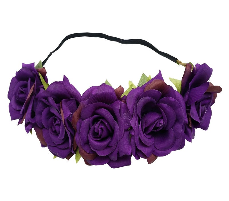 Sanrich Rose Flower Crown Headband purple Fake Flower Maternity Photoshoot Realistic Hair Wreath Women 1 count