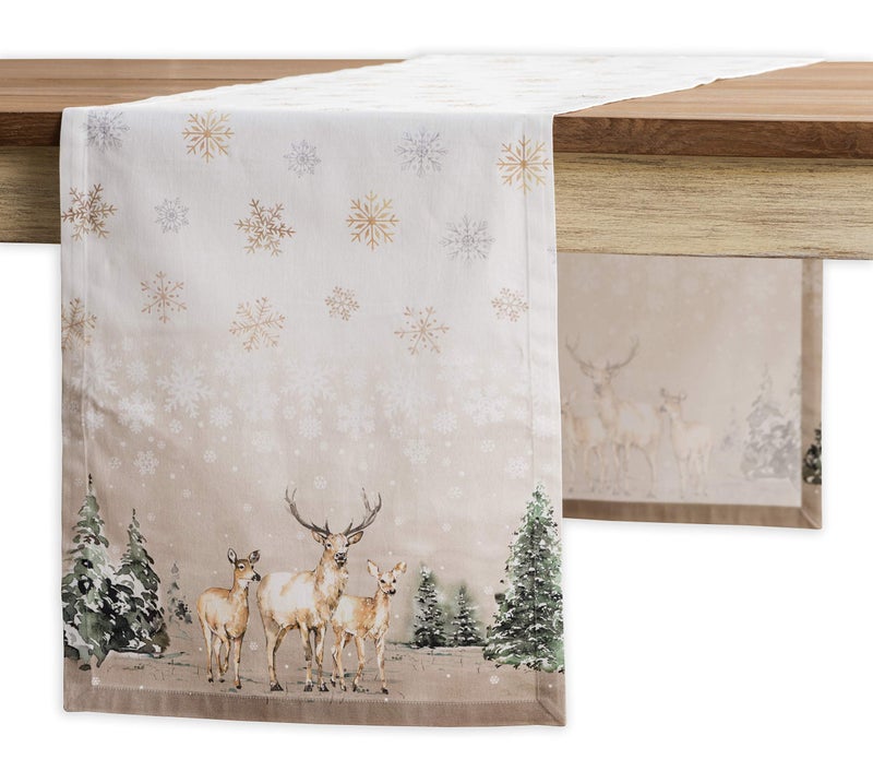 Maison d' Hermine Table Runners 100% Cotton 14.50Inch x 108Inch Tablerunner  Decorative Table Runner  Dining  Buffet  Deer in The Woods (Single Layer) - Thanksgiving/Christmas - Image 1