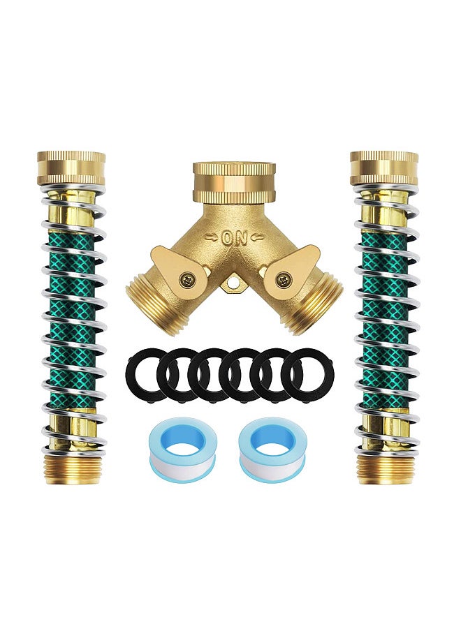 2 Way Garden Hose Splitters 3/4'' Y Way Connector Faucet Diverter Tap Hose Connector Hose Pipe Splitter with 2 Individual On-Off Switch 2 Extension Spring Hose 6 Washers