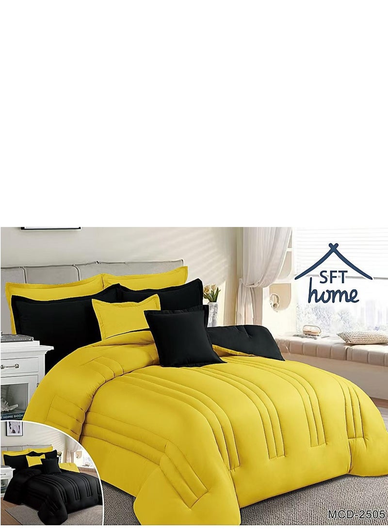 برايدس مفرش نفرونص ساده وجهين يناسب مرتبة سريرمقاس 140×200سم /لحاف مقاس 170×230سم طقم 5قطع-أصفر - Image 1