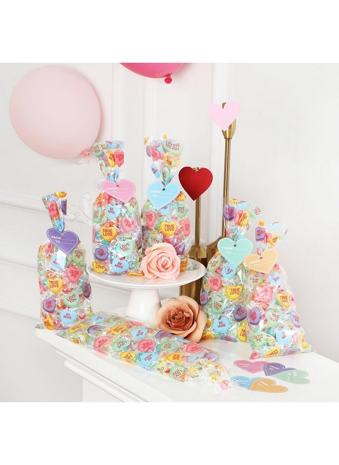 Zhanmai 150 Pcs Valentine'S Day Conversation Hearts Cellophane Bags Valentine'S Gift Goodie Clear Cello Bags With 150 Pcs Heart Tags For Valentine'S Day Wedding Party Favor Supplies (Cute Style)  - Image 3