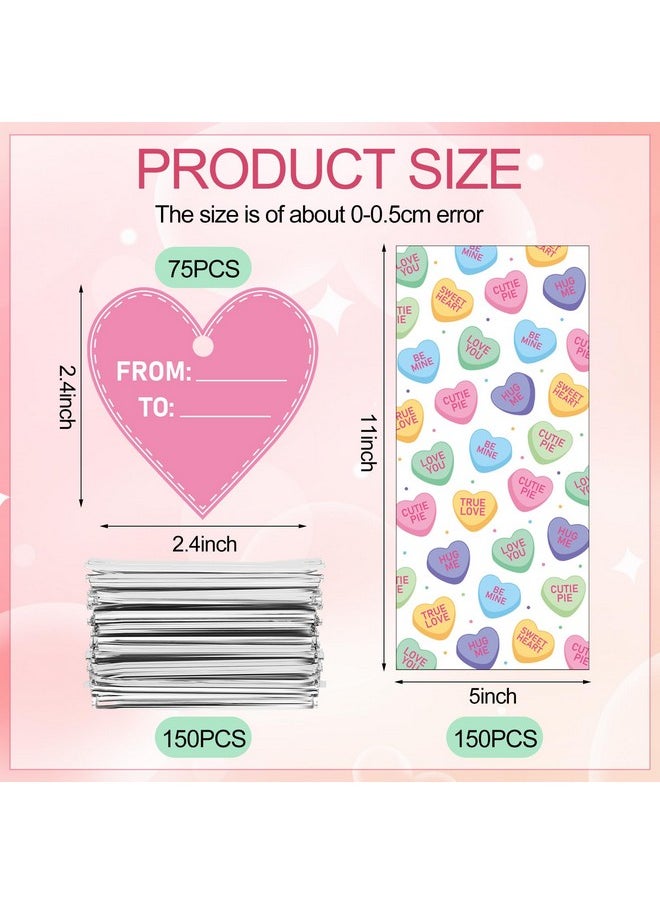 Zhanmai 150 Pcs Valentine'S Day Conversation Hearts Cellophane Bags Valentine'S Gift Goodie Clear Cello Bags With 150 Pcs Heart Tags For Valentine'S Day Wedding Party Favor Supplies (Cute Style)  - Image 2