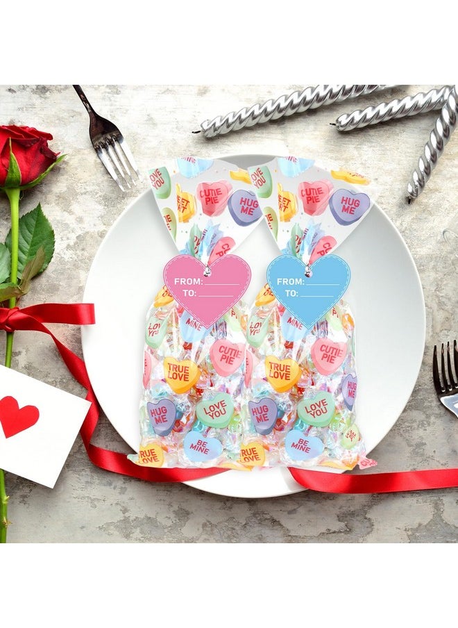 Zhanmai 150 Pcs Valentine'S Day Conversation Hearts Cellophane Bags Valentine'S Gift Goodie Clear Cello Bags With 150 Pcs Heart Tags For Valentine'S Day Wedding Party Favor Supplies (Cute Style)  - Image 4