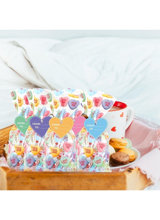 Zhanmai 150 Pcs Valentine'S Day Conversation Hearts Cellophane Bags Valentine'S Gift Goodie Clear Cello Bags With 150 Pcs Heart Tags For Valentine'S Day Wedding Party Favor Supplies (Cute Style)  - Image 5